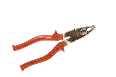 A used pair of wire cutters on a white background