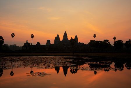 The ancient ruins of Angkor Wat in Cambodiaの写真素材