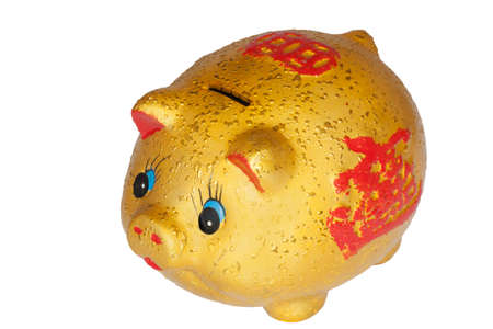 Chinese piggy bank isolated in white background with a clipping pathの写真素材