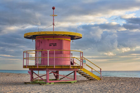 Life guard station on South Beach Miami Florida USAの写真素材