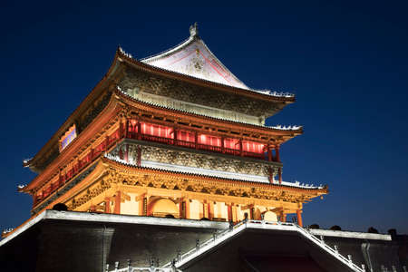 The Drum Tower of Xi'an, located in the heart of downtown Xi'an was erected in 1380 during the early Ming Dynasty. Shaanxi province of Chinaの写真素材