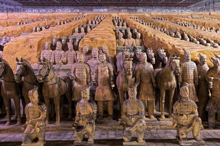The world famous Terracotta Army, part of the Mausoleum of the First Qin Emperor and a UNESCO World Heritage Site located in Xian Chinaのeditorial素材