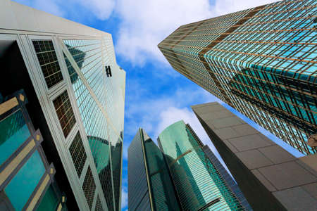 Skyscrapers rising up into the sky in the financial district of Hong Kong Island. Hong Kong. Chinaの写真素材