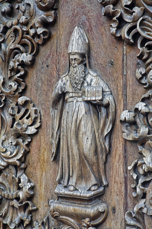 Beautiful door art at San Agustin Church is the oldest church in the Philippines, first built in 1571 and  destroyed many times by national disasters and war. Intramuros, Manila, Philipinnesの写真素材