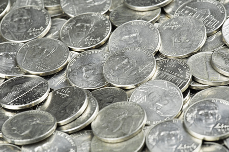 A Background of United States Nickles Coins Close upの写真素材