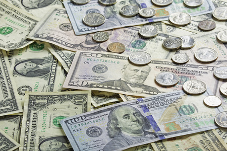 United States bank notes and coins for use as a background