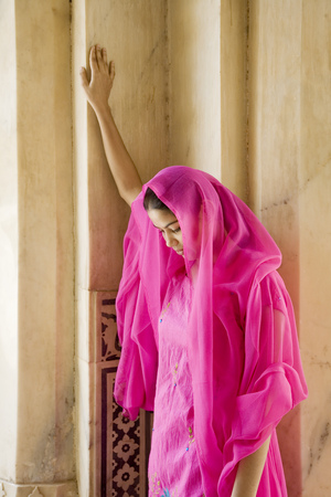 Jaipur, Rajasthan, India, September 4, 2019 Beautiful Hindu woman at Amber Fort temple in Rajasthan Jaipur Indiaのeditorial素材