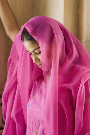Jaipur, Rajasthan, India, September 4, 2019 Beautiful Hindu woman at Amber Fort temple in Rajasthan Jaipur Indiaのeditorial素材