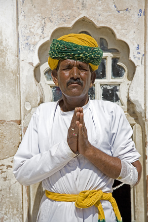 Rajasthan, India, September 2, 2019  A Hindu guide standing in the Fort Mehrangarh in Rajasthan Indiaのeditorial素材