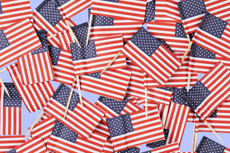 A background of American party flag on a blue backgroundの写真素材