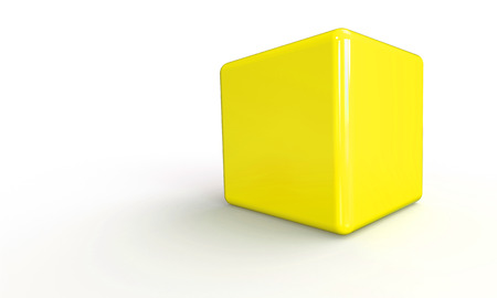3D vector model of a yellow Cube isolated on white. The cube has a shadow.のイラスト素材