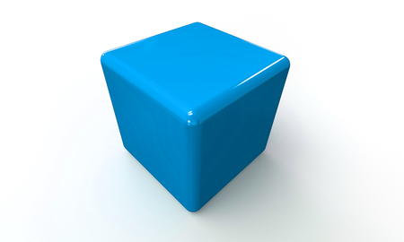 3D vector model of a cyan Cube isolated on white. The cube has a shadow.のイラスト素材