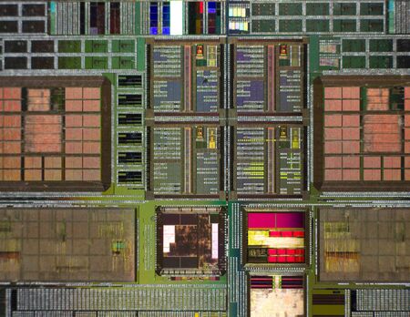 Silicon wafer with printed electronic circuitの写真素材