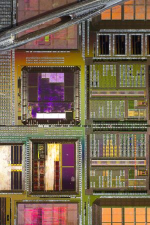 Silicon wafer with printed electronic circuitの写真素材