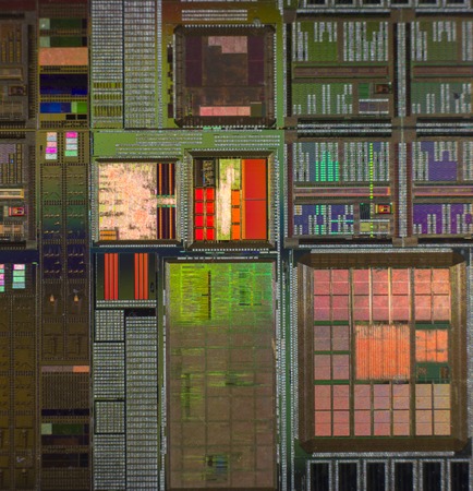 Silicon wafer with printed electronic circuitの写真素材