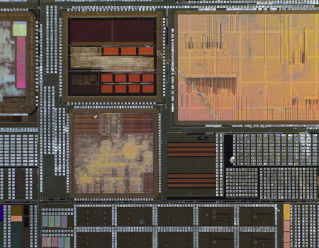 Silicon wafer with printed electronic circuitの写真素材