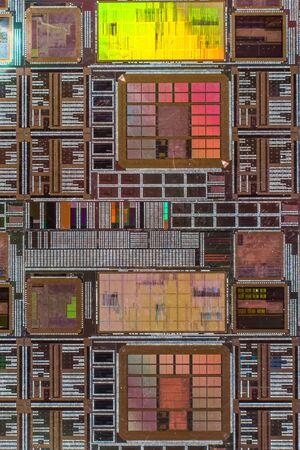 Silicon wafer with printed electronic circuitの写真素材