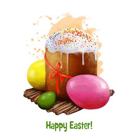 Paska bread with eggs isolated on white. Easter bread eaten Eastern European countries. Greeting...