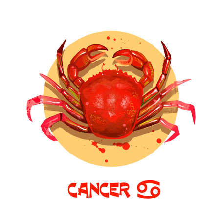 Creative digital illustration of astrological sign Cancer. Fourth of twelve signs in zodiac. Horoscope water element. Logo sign with crab. Graphic design clip art for web and print. Add any textの写真素材