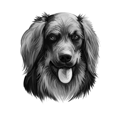 Ibizan Hound, Ibizan Warren Hound dog digital art illustration isolated on white background. Ibiza origin hound hunting dog. Pet hand drawn portrait. Graphic clip art design for web, print.の写真素材