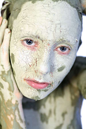  woman model caring her body in the studioの写真素材