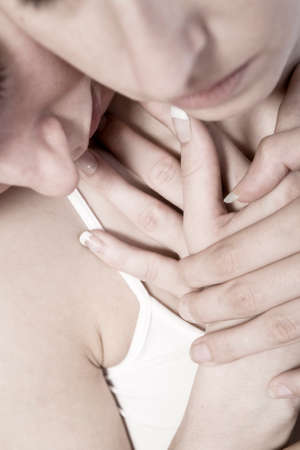 two beauty girlfriends in lingerie in the photo studio の写真素材