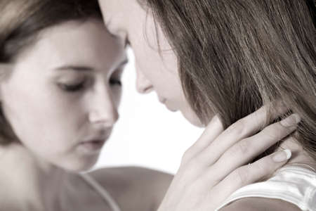 two beauty girlfriends in lingerie in the photo studio の写真素材