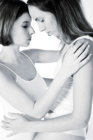 two beauty girlfriends in lingerie in the photo studio の写真素材