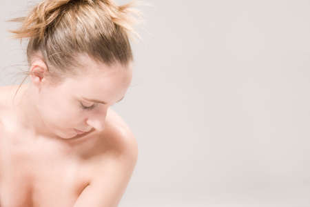 Studio close up portrait of a beautiful womanの写真素材