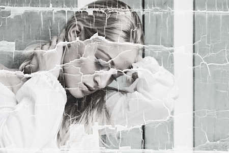 young girl with an old artの写真素材