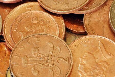 A shot of lots of UK sterling 2p coinsの写真素材