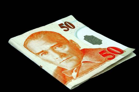 An isolated image of a 50YTL Turkish Lira Noteの写真素材