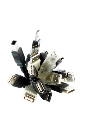 An isolated image of a bunch of USB cables