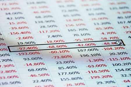 A macro image of a spreadsheet with percentagesの写真素材