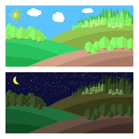 Edge of the Forest. Day and Night in the Forest.のイラスト素材