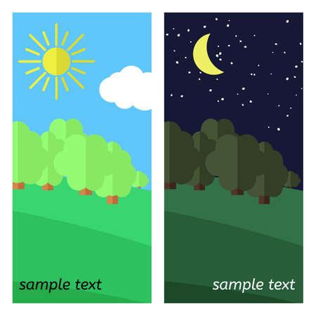 Edge of the Forest. The Sun Shines and The Moon Lights on a Clearing in the Forest.のイラスト素材