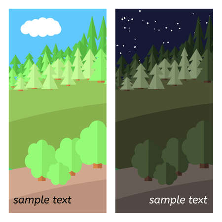 Edge of the Forest. The Sunny and the Night Sky in the Forest.のイラスト素材