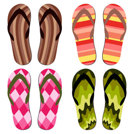 Set of Beach Slippers. Colorful Summer Flip Flops Over White Backgroundのイラスト素材