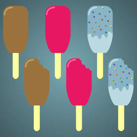 Ice Cream Vector Set. Vector Illustration of Various Ice Cream Dessert on a Wooden Stick.のイラスト素材