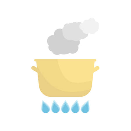 Boiling pot on the gas. Kitchen utensils over white background. Vector Illustration.のイラスト素材