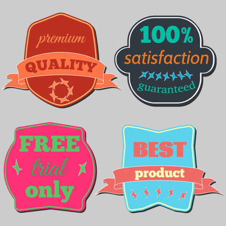 Set of Vector Badges with Ribbons. Web stickers and labels. Isolated vector illustration.のイラスト素材