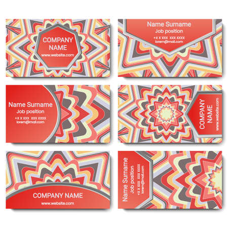 Set of vector visiting card with mandala. Geometric mandala pattern and ornaments. Front page and back page.のイラスト素材