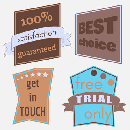 Set of Vector Badges with Ribbons. Web stickers and labels. Isolated vector illustration.のイラスト素材