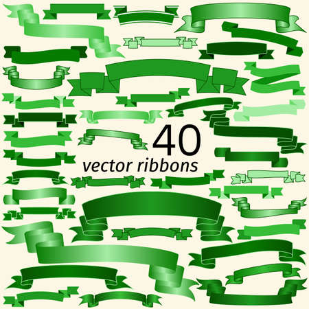 Set of Green Empty Ribbons And Banners. Ready for Your Text or Design. Isolated vector illustration.のイラスト素材
