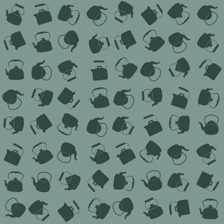Seamless Colorful Pattern with Kettle. Vector background with different teapots. Endless kitchen texture.のイラスト素材