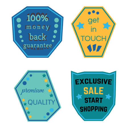 Set of Vector Badges with Ribbons. Web stickers and labels. Isolated vector illustration.のイラスト素材