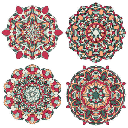 Set of Multicolored Vector Mandala. Mandala vector for art, coloring book, zendoodle. Circle Abstract Object Isolated On White Background.のイラスト素材