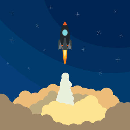 Space rocket launch. Vector illustration with flying rocket. Space travel. Project development. Creative idea,のイラスト素材