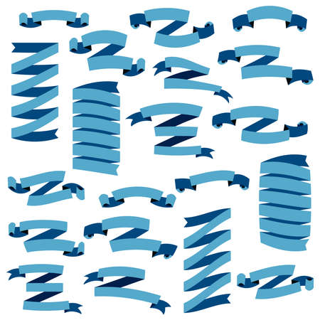 Set of beautiful festive blue ribbons, isolated on white background, vector illustration. Ready for Your Text or Design. Set of design elements banners ribbons.のイラスト素材