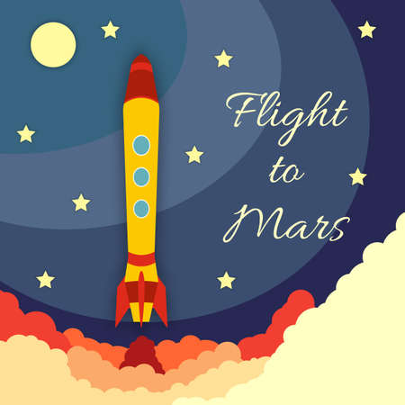 Space rocket launch. Vector illustration with flying rocket. Space travel. Project development. Creative idea,のイラスト素材